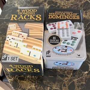 Cardinal Double Twelve Mexican Train Dominoes Set with Wood Racks - Multicolor